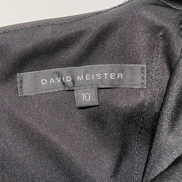 David Meister Black Cocktail Dress Square Neck Pleats Satin Slip LBD Sheath 10 - Picture 6 of 8